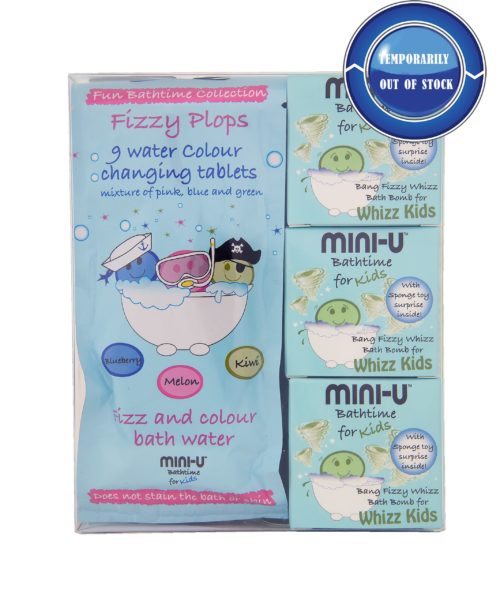 View of a bath bombs for kids gift set with bath bombs and water colour changing tablets